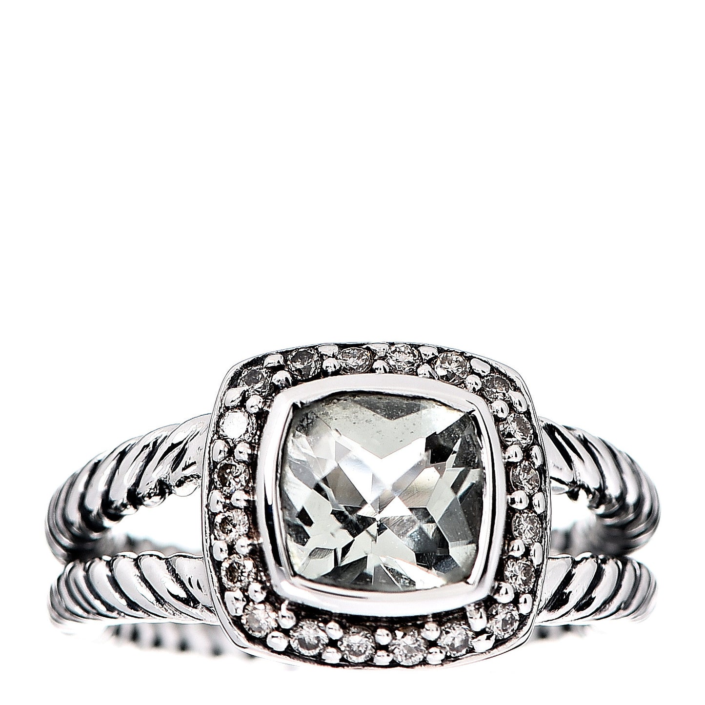 Sterling Silver Diamond Prasiolite 7mm Petite Albion Ring 50 5.5