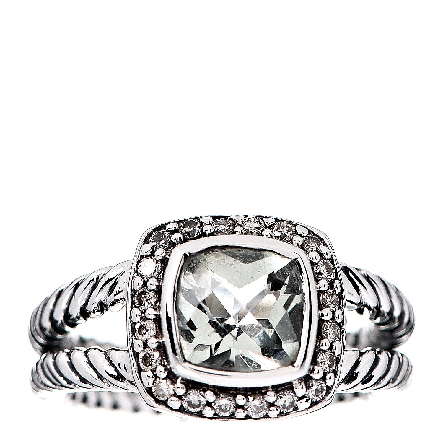 David Yurman Sterling Silver Diamond Prasiolite 7mm Petite Albion Ring 50 5.5 1 of 4