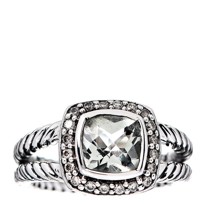 David Yurman Sterling Silver Diamond Prasiolite 7mm Petite Albion Ring 50 5.5 1 of 4