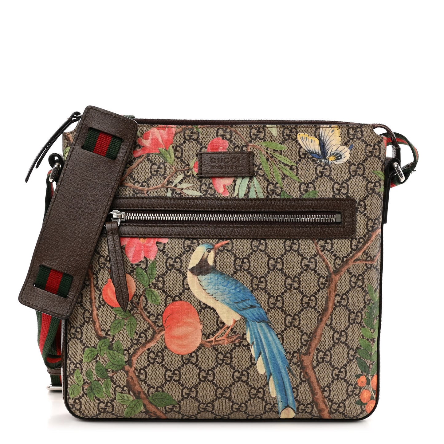 GG Supreme Monogram Tian Web Medium Flat Messenger Beige Multicolor New Acero
