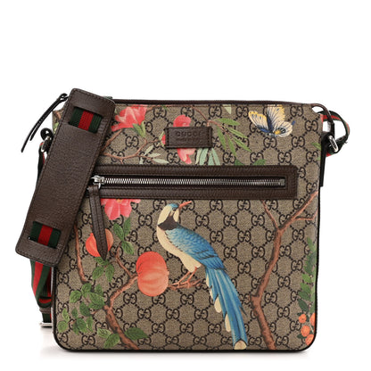 Gucci GG Supreme Monogram Tian Web Medium Flat Messenger Beige Multicolor New Acero 1 of 12