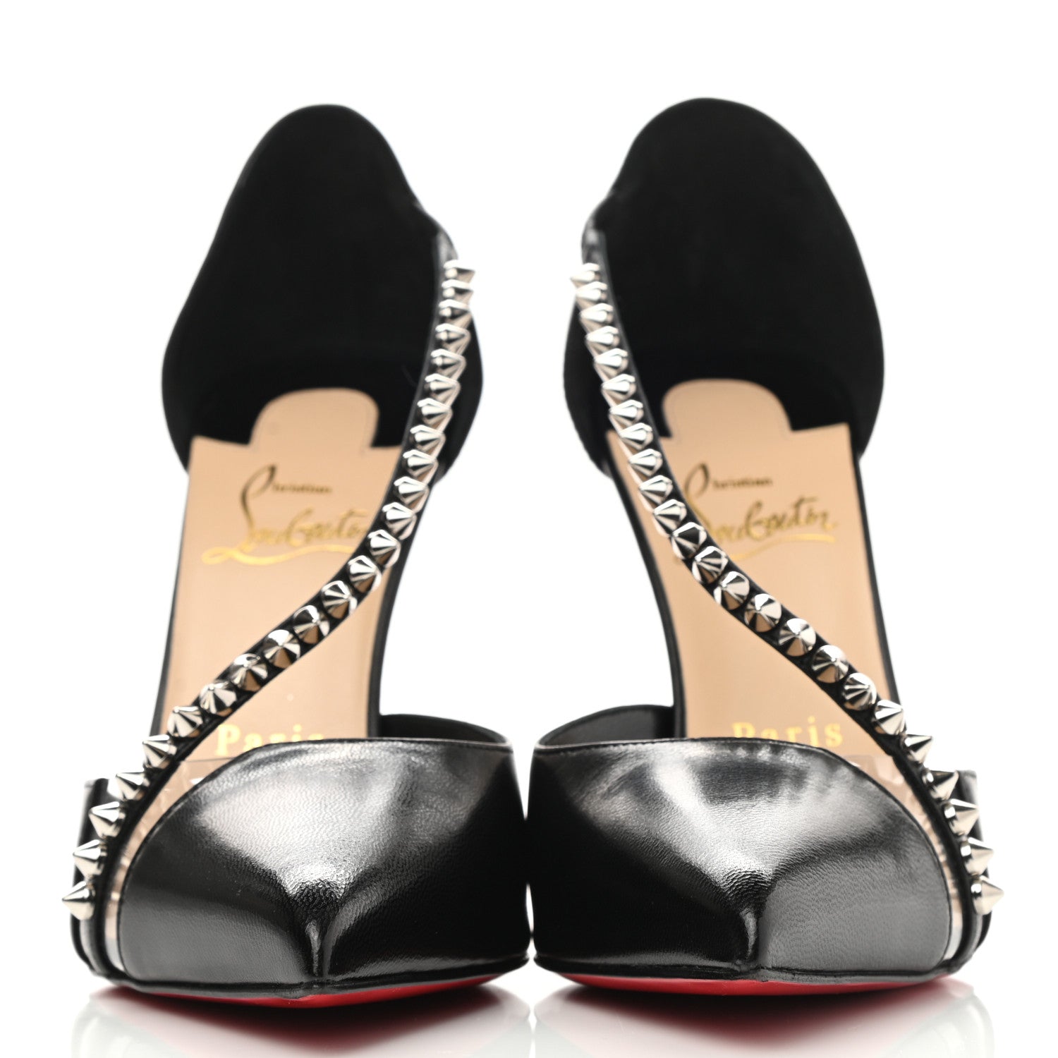 Christian Louboutin Kid PVC Spike Cross 100 Pumps 37.5 Black Silver 2 of 8