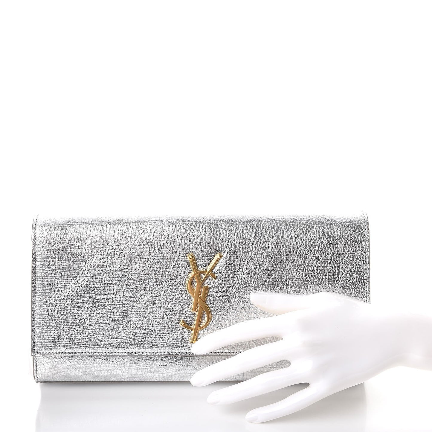 Textured Metallic Calfskin Classic Monogram Cassandre Clutch Silver