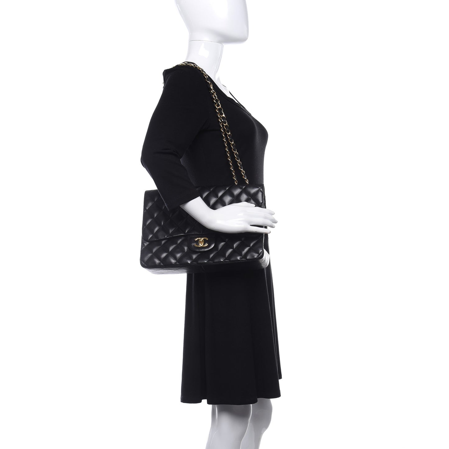 Lambskin Quilted Jumbo Double Flap Black