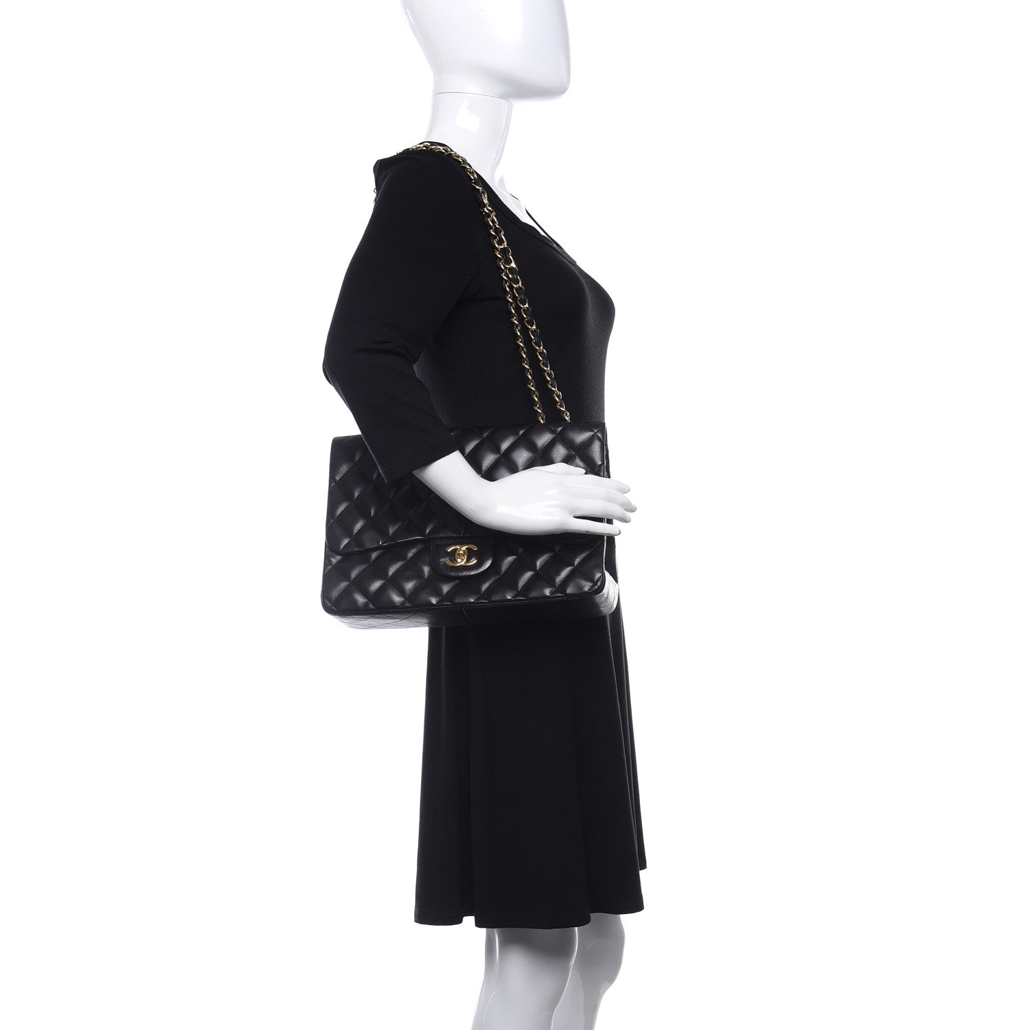 Chanel Lambskin Quilted Jumbo Double Flap Black 2 of 8