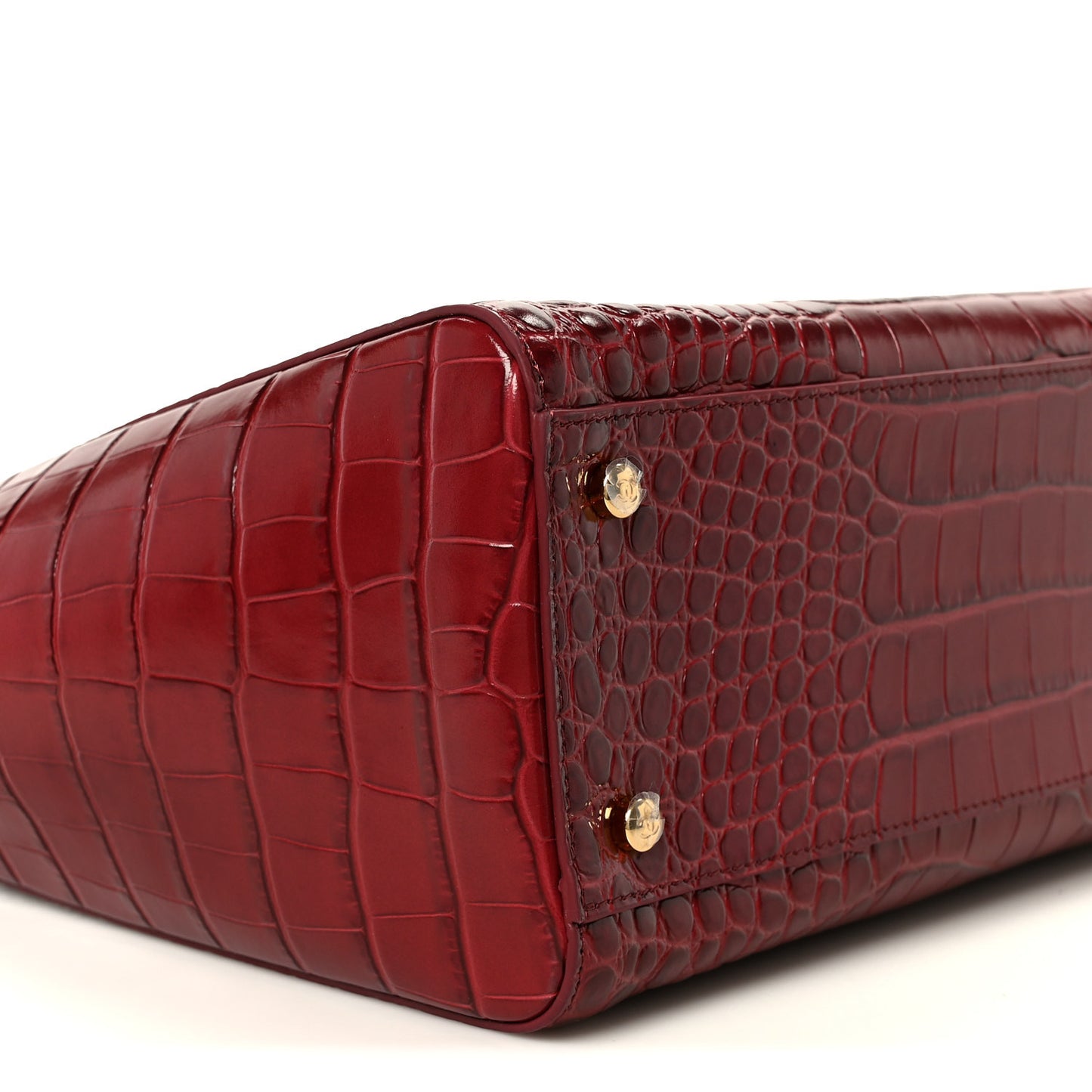 Calfskin Crocodile Embossed Archetype Small Shopping Tote Burgundy