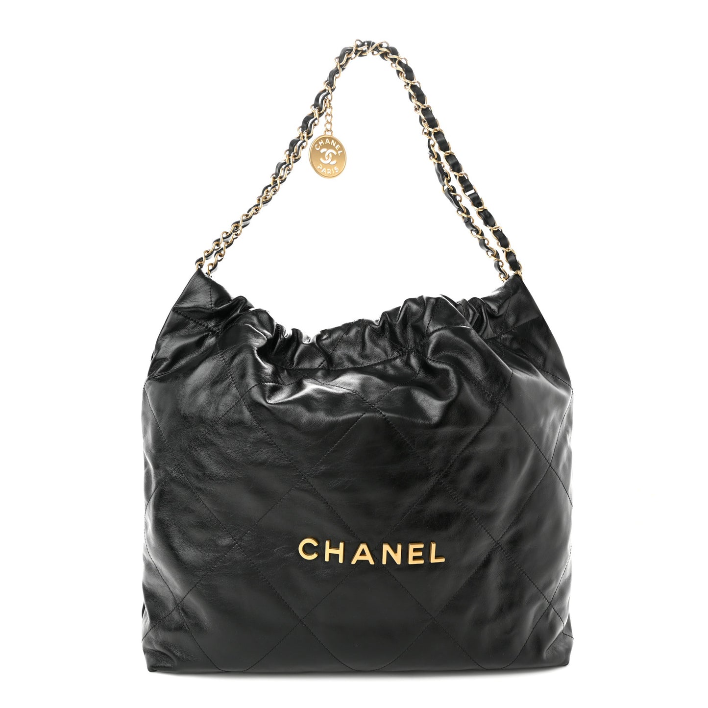 Shiny Calfskin Quilted Chanel 22 Black