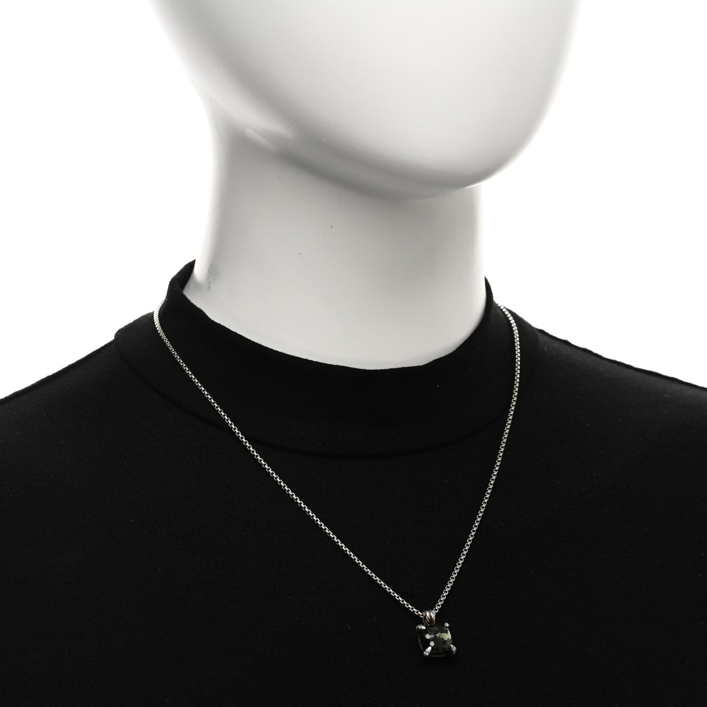 Sterling Silver Diamond Hematine 11mm Chatelaine Pendant Necklace