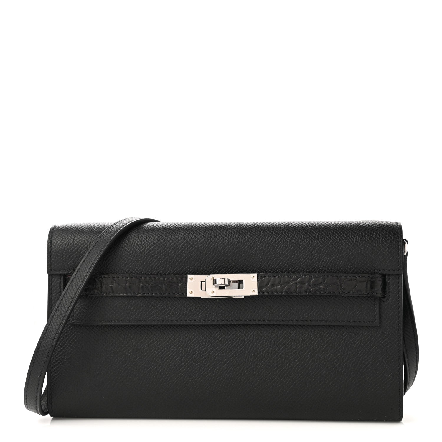 Hermes Epsom Matte Alligator Touch Kelly Wallet To Go Black 1 of 8