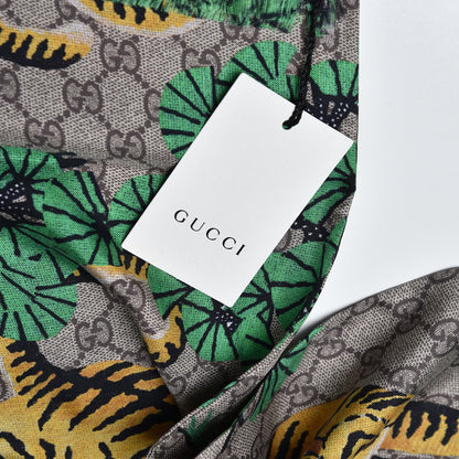 Gucci Silk GG Supreme Bengal Print Scarf Beige 6 of 7