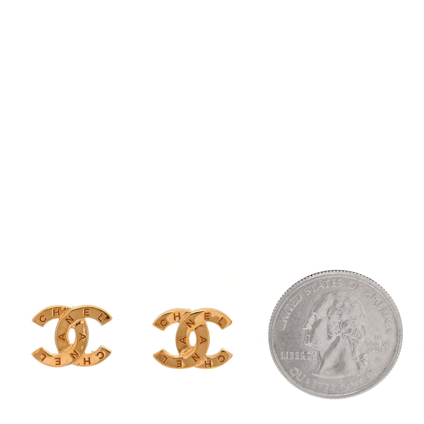 Metal CC Paris Button Stud Earrings Gold