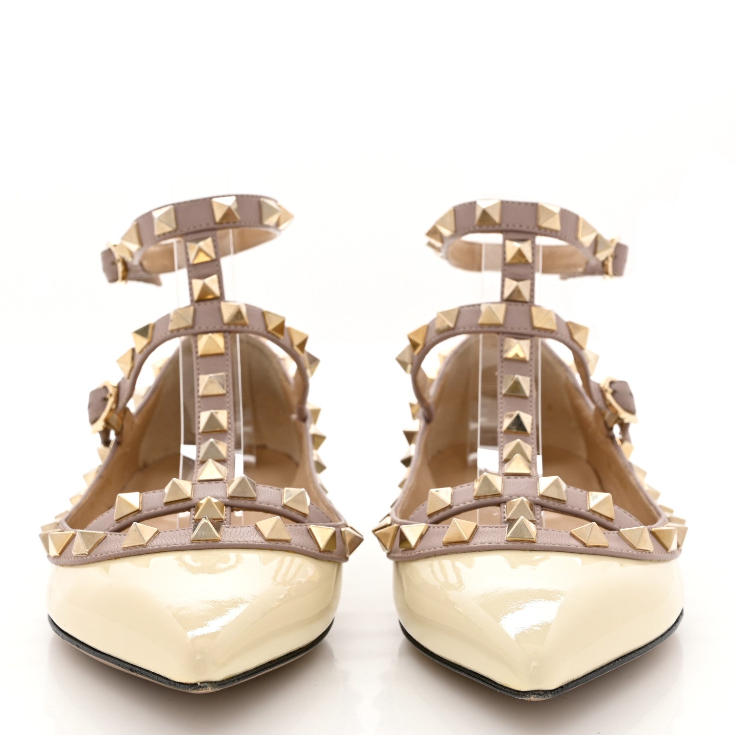 Valentino Garavani Patent Rockstud Cage Ballerina Flats 36 Light Ivory Poudre 2 of 13