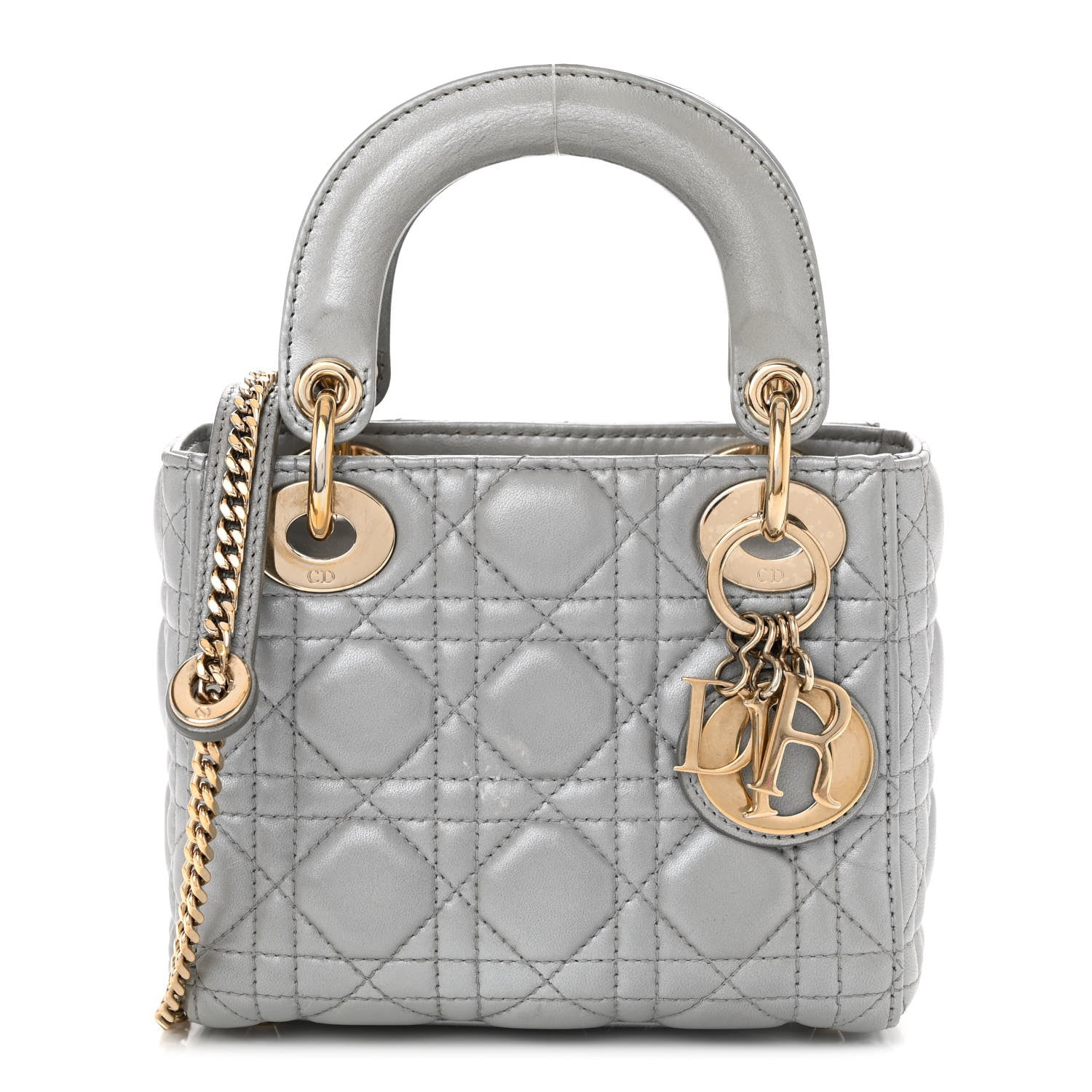 Christian Dior Metallic Lambskin Cannage Mini Lady Dior Grey 1 of 9