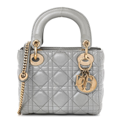 Christian Dior Metallic Lambskin Cannage Mini Lady Dior Grey 1 of 9