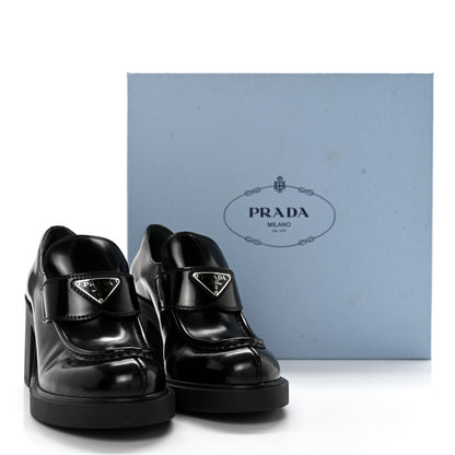 Prada Spazzolato Metal Triangle Logo 85mm Loafers 39.5 Black 9 of 9