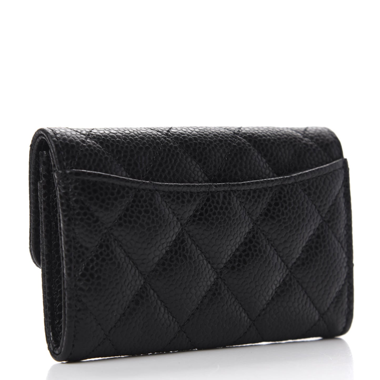 Caviar Quilted Flap Card Holder Wallet Black