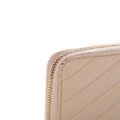 Saint Laurent Grain De Poudre Matelasse Chevron Monogram Zip Around Wallet Nude Powder 7 of 10