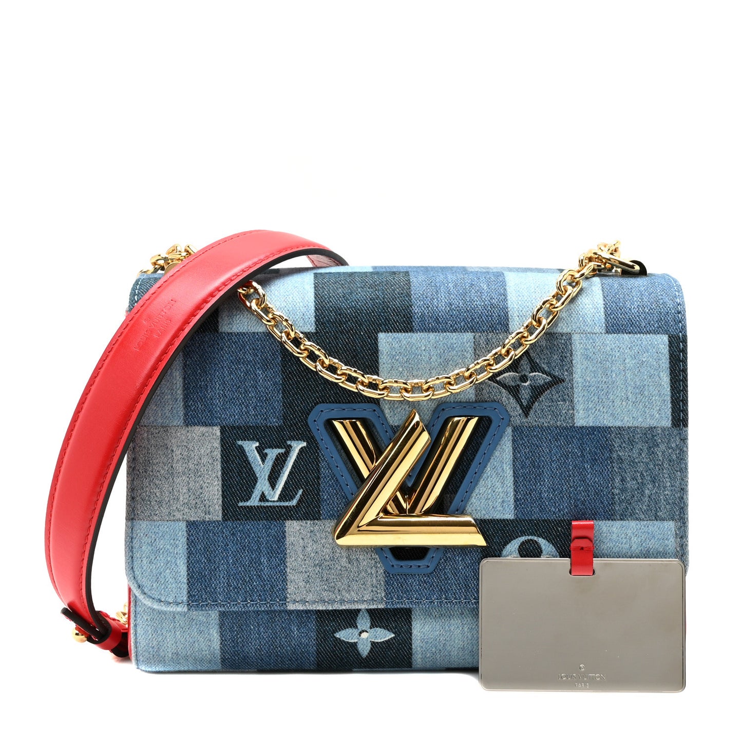Denim Damier Monogram Twist Shoulder Bag MM Blue Rouge