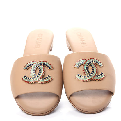 Chanel Lambskin Enamel CC Mules 38.5 Beige 5 of 11