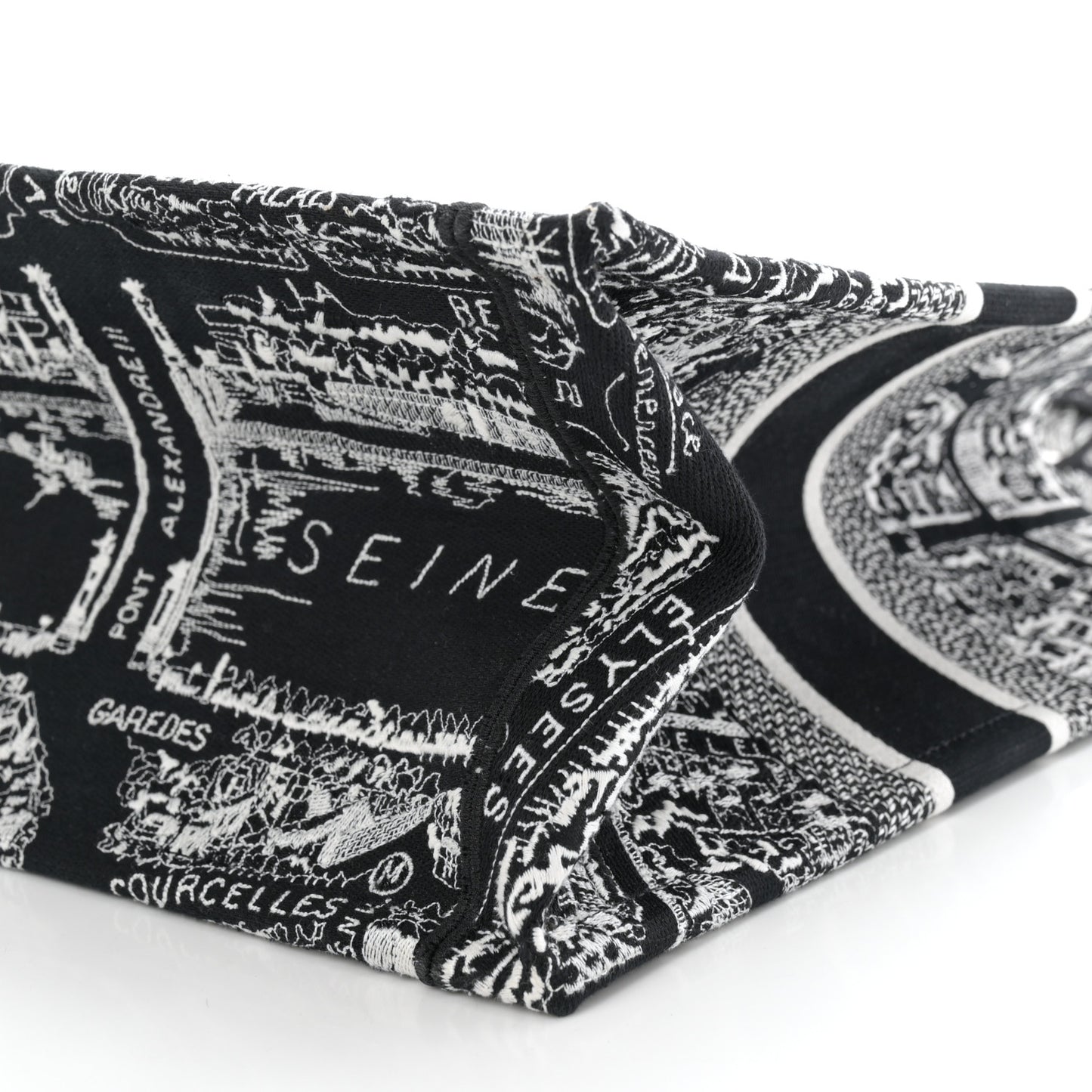 Canvas Embroidered Medium Plan De Paris Book Tote Black White