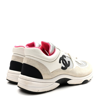 Chanel Calfskin Fabric Sneakers 40.5 White Silver Fluo Pink 4 of 7