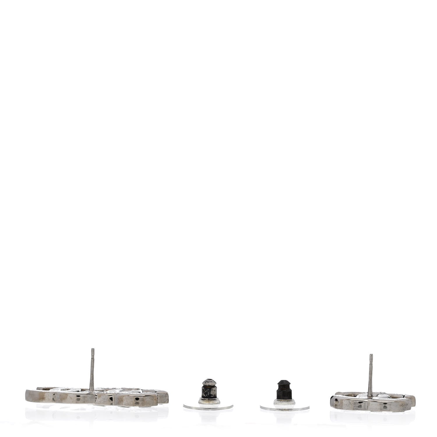 Chanel Baguette Crystal Double CC Earrings Silver 3 of 5
