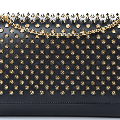 Christian Louboutin Calfskin Patent Leopard Spikes Paloma Clutch Black 10 of 12