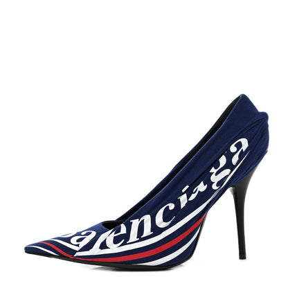 Balenciaga Jersey Crepe Political Campaign Logo Knife 115 Pointed Pumps 38.5 Pacifique White Rouge 1 of 8
