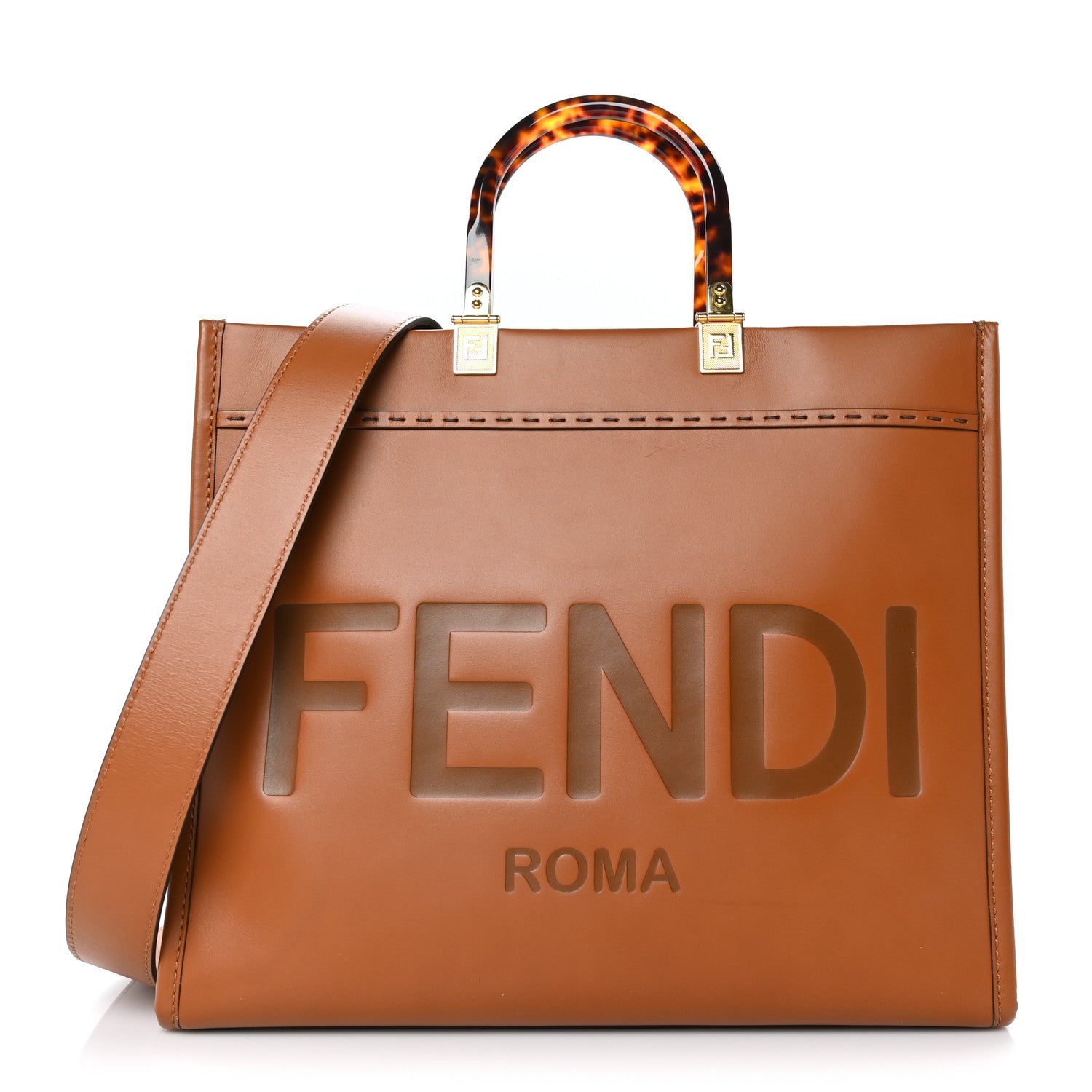 Fendi Vitello King Plexiglass Medium Fendi Sunshine Shopper Tote Cuoio 1 of 10