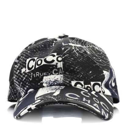 Chanel Cotton Coco Print Cap Hat Navy Black White 3 of 8