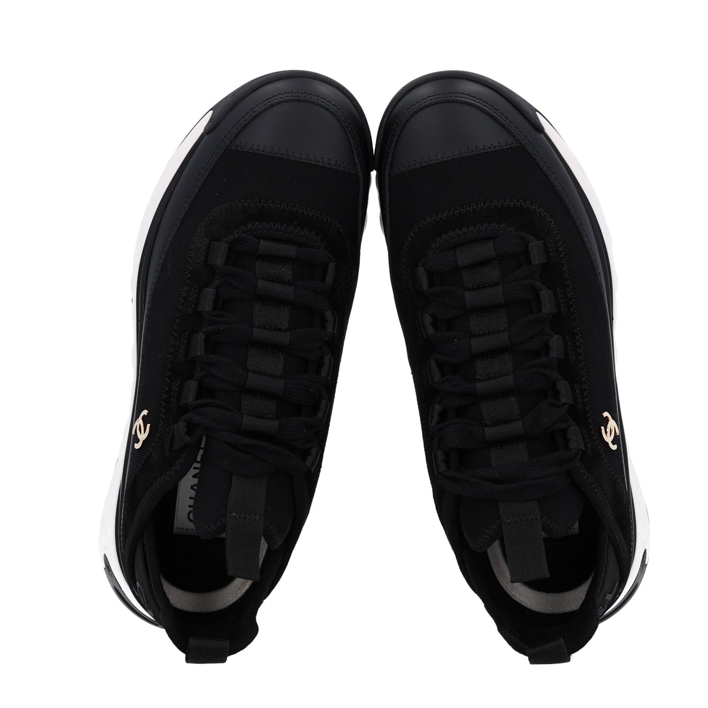 Velvet Calfskin Mixed Fibers CC Sneakers 36.5 Black