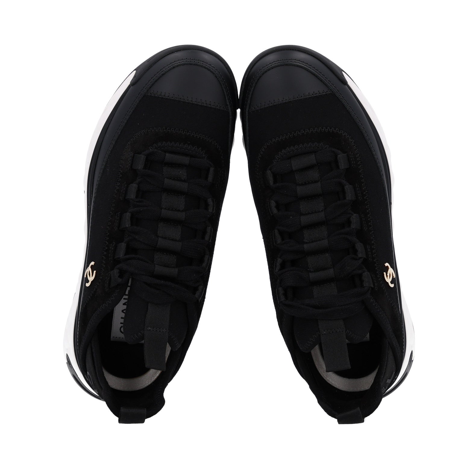 Chanel Velvet Calfskin Mixed Fibers CC Sneakers 36.5 Black 2 of 11
