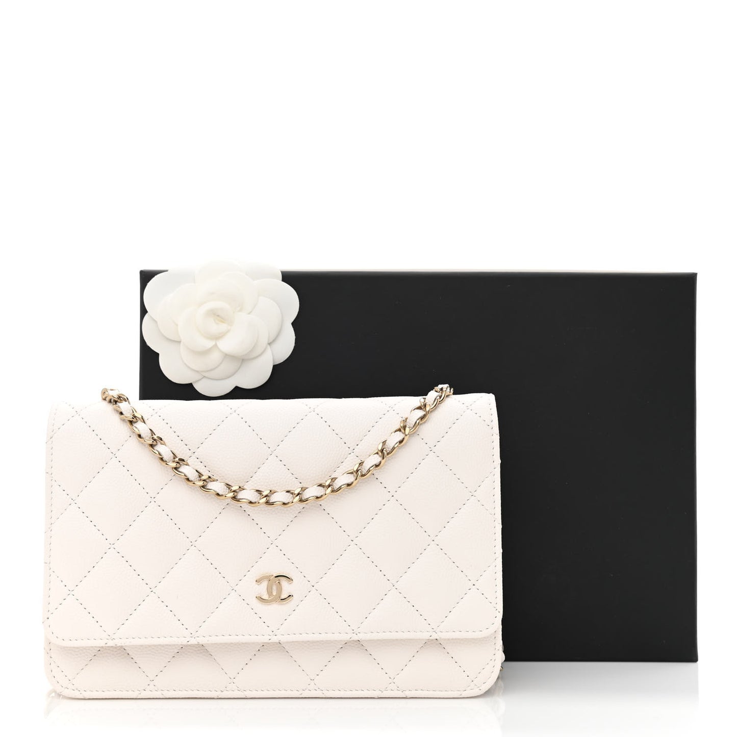 Caviar Quilted Wallet On Chain WOC White