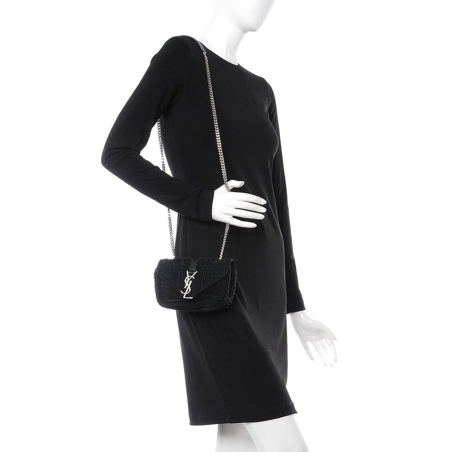 Suede Calfskin Macrame Baby Chain Bag Black