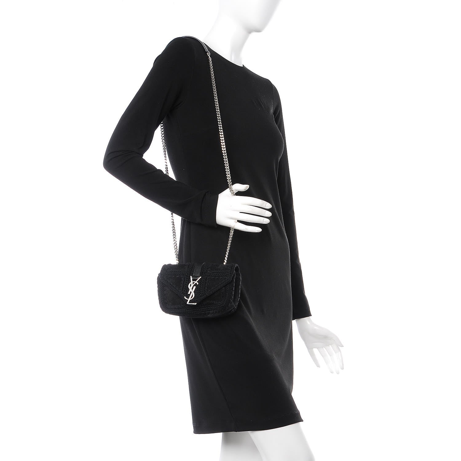 Saint Laurent Suede Calfskin Macrame Baby Chain Bag Black 2 of 9
