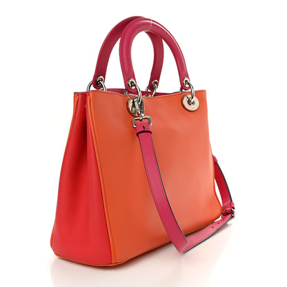 Christian Dior Smooth Calfskin Medium Tri-Color Diorissimo Tote Orange Fuchsia Red 4 of 12