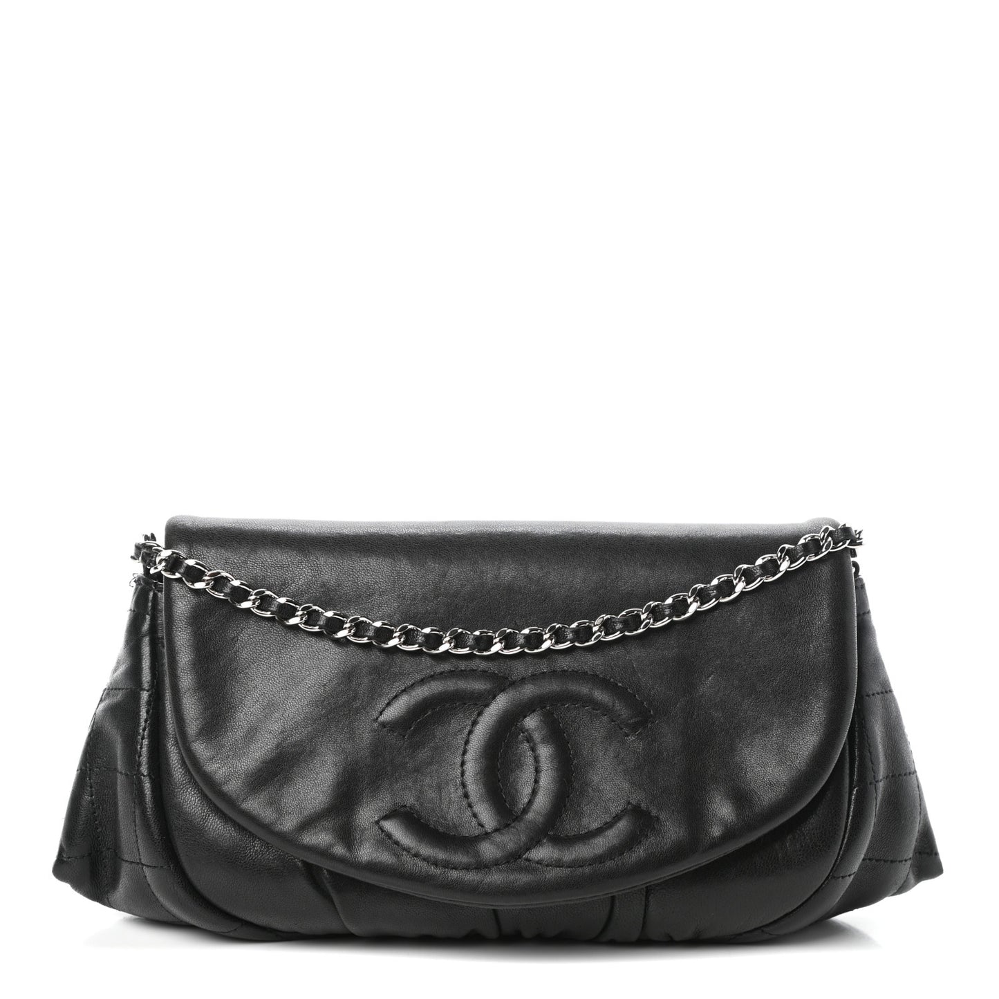 Lambskin Half Moon Wallet On Chain WOC Black