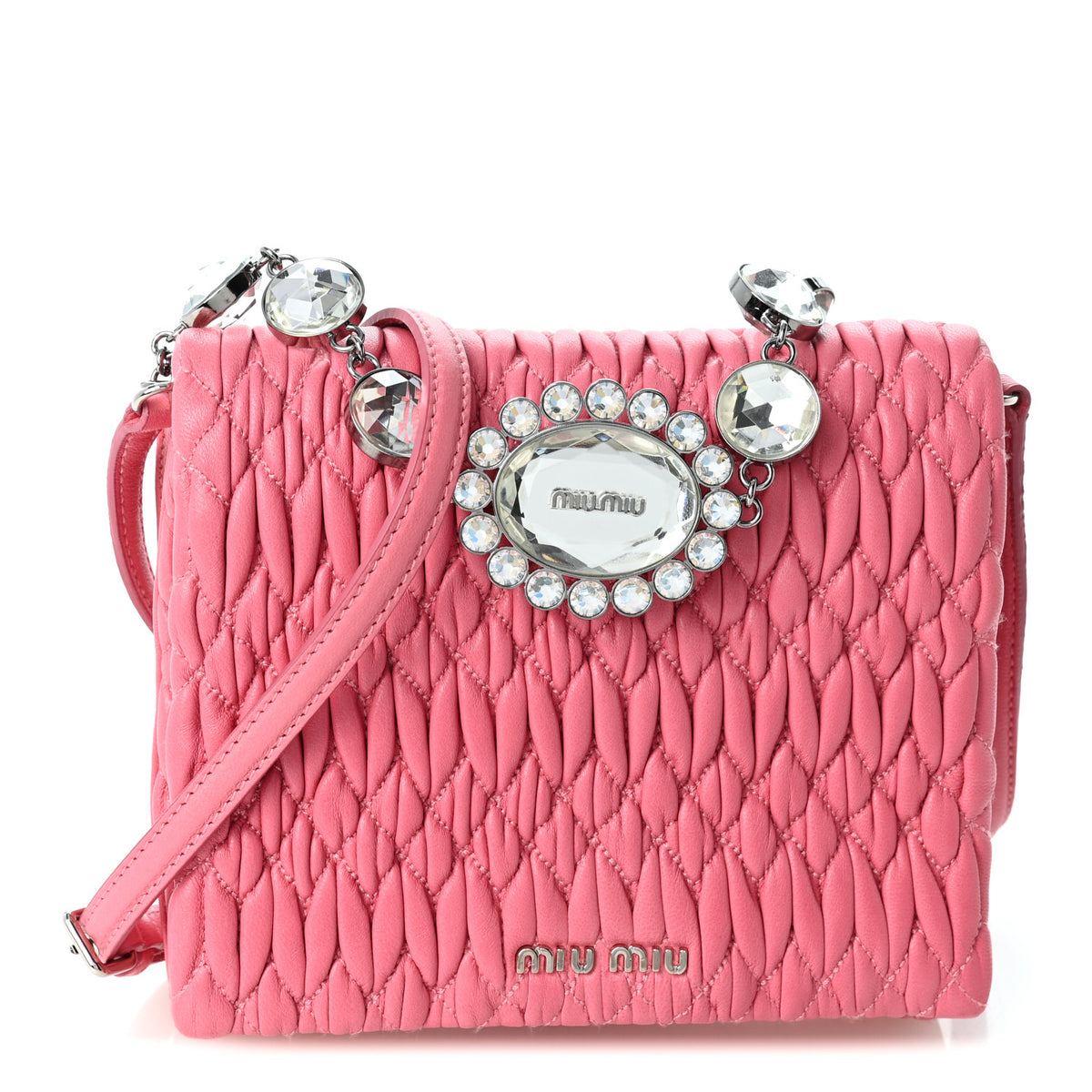 Miu Miu Nappa Matelasse Crystal Flap Clutch Pink 1 of 8
