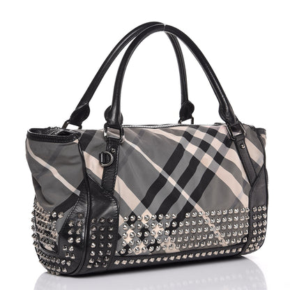 Burberry Nylon Beat Check Studded Medium Edenham Satchel Black 3 of 17