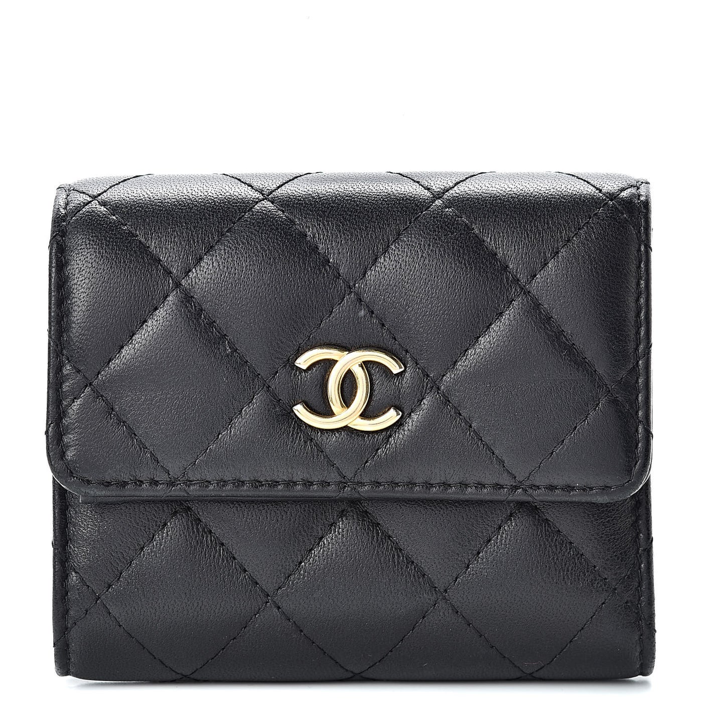 Lambskin Quilted Small Compact Wallet Black