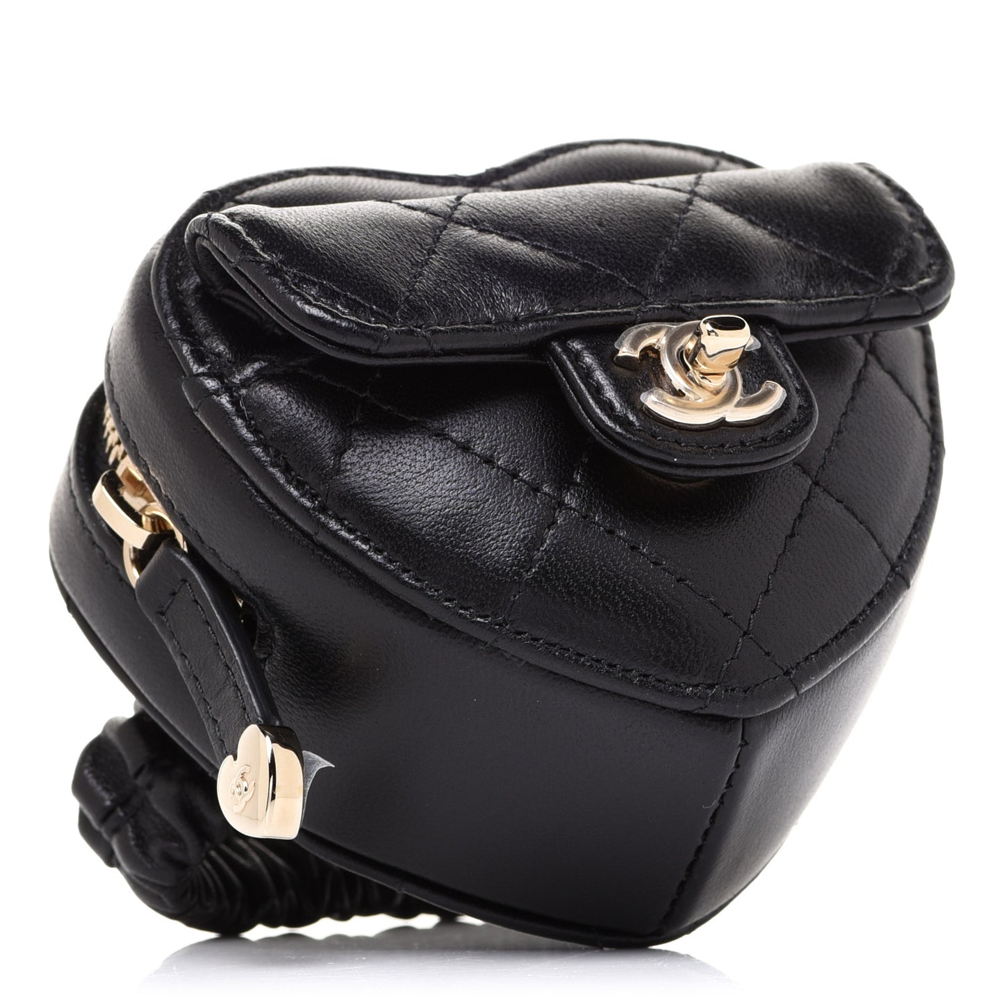 Lambskin Quilted CC In Love Heart Zipped Arm Coin Purse Black