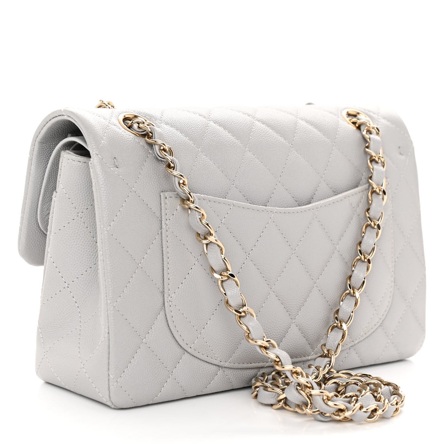 Caviar Quilted Small Double Flap Grey