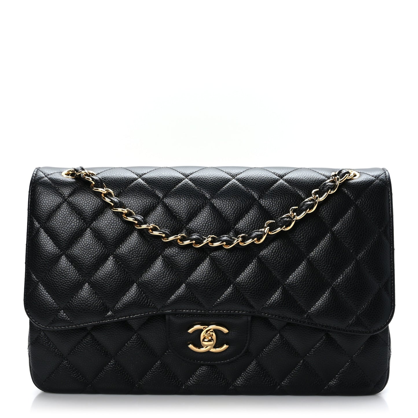 Caviar Quilted Jumbo Double Flap Black