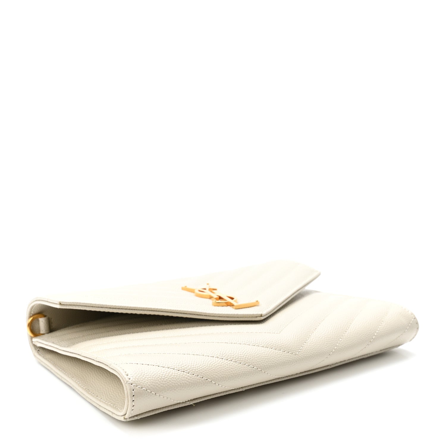 Saint Laurent Grain De Poudre Matelasse Chevron Monogram Envelope Clutch Blanc Vintage 4 of 8