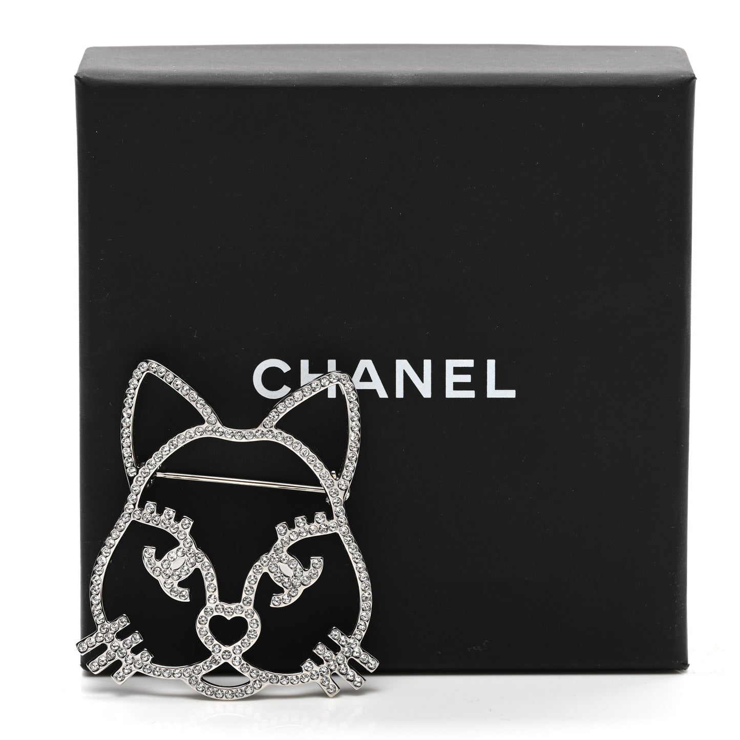 Strass Crystal Emoji Choupette Cat Brooch Silver