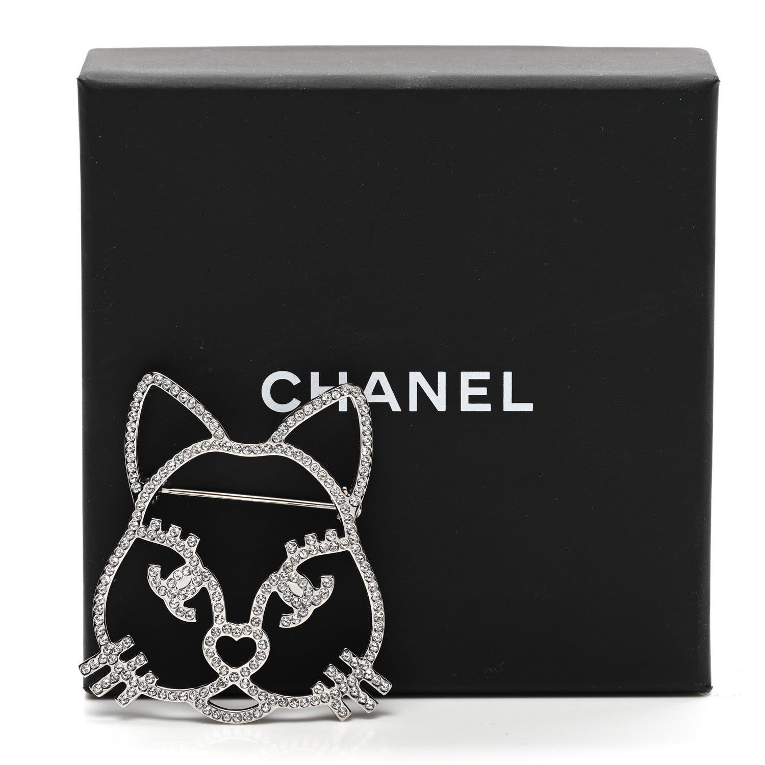 Chanel Strass Crystal Emoji Choupette Cat Brooch Silver 6 of 6