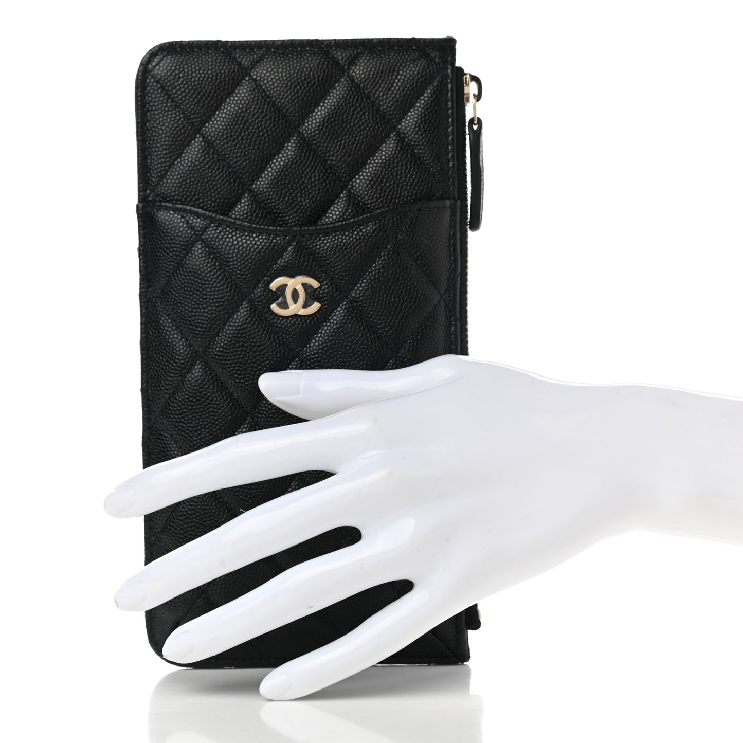 Caviar Quilted Classic Flat Wallet Pouch Black