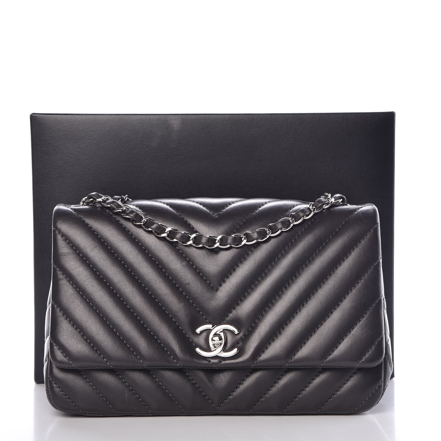 Chanel Lambskin Surpique Chevron Medium Single Flap Grey 1 of 8