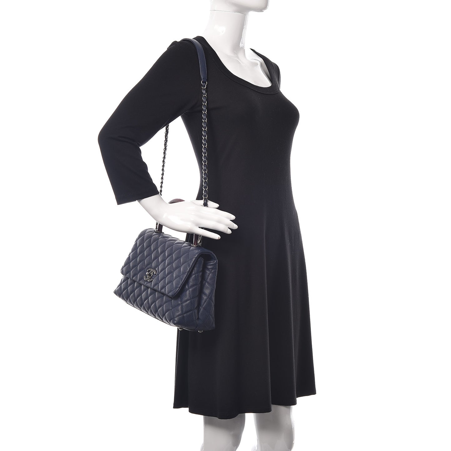 Caviar Lizard Quilted Small Coco Handle Flap Navy Blue