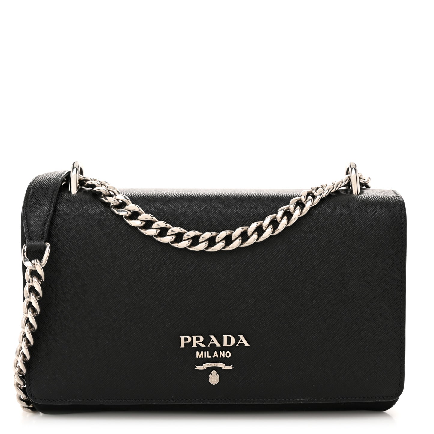 Saffiano Tessuto Nylon Chain Shoulder Bag Black